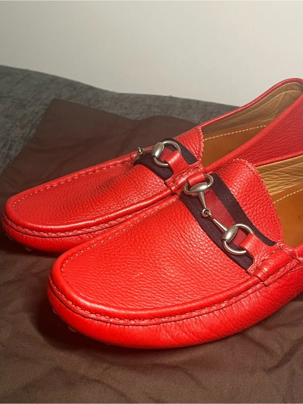 Authentic Gucci Red leather loafers size 9.5 G / 10 US